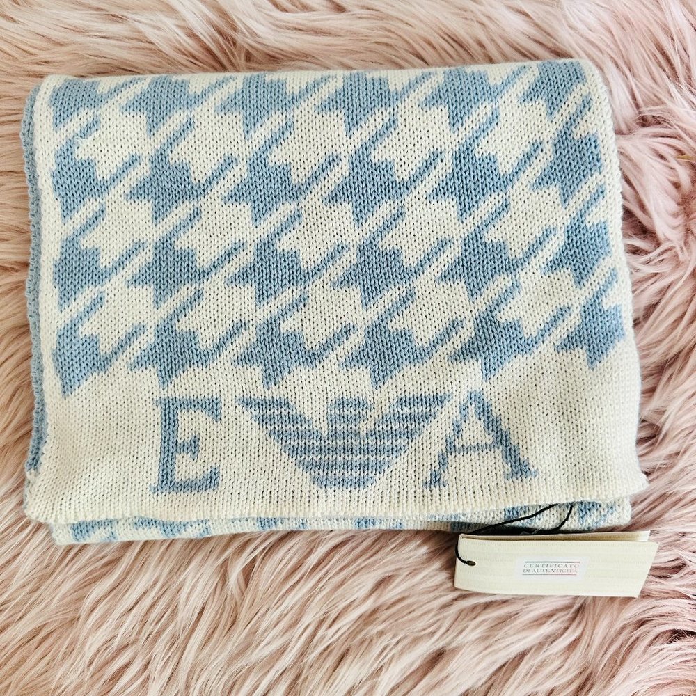EMPORIO ARMANI WOOL BLEND HOUNDSTOOTH SCARF MADE IN ITALY